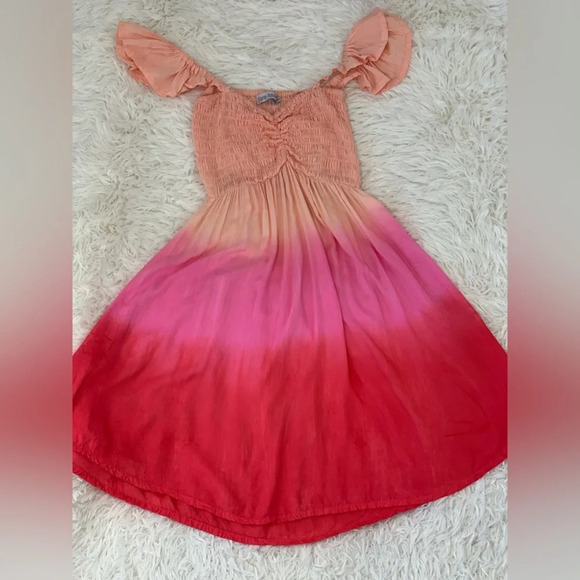 Tiare Hawaii Hollie Mini Dress smocked bodice Ruffle sleeves on/off shoulder S/M - Picture 13 of 16